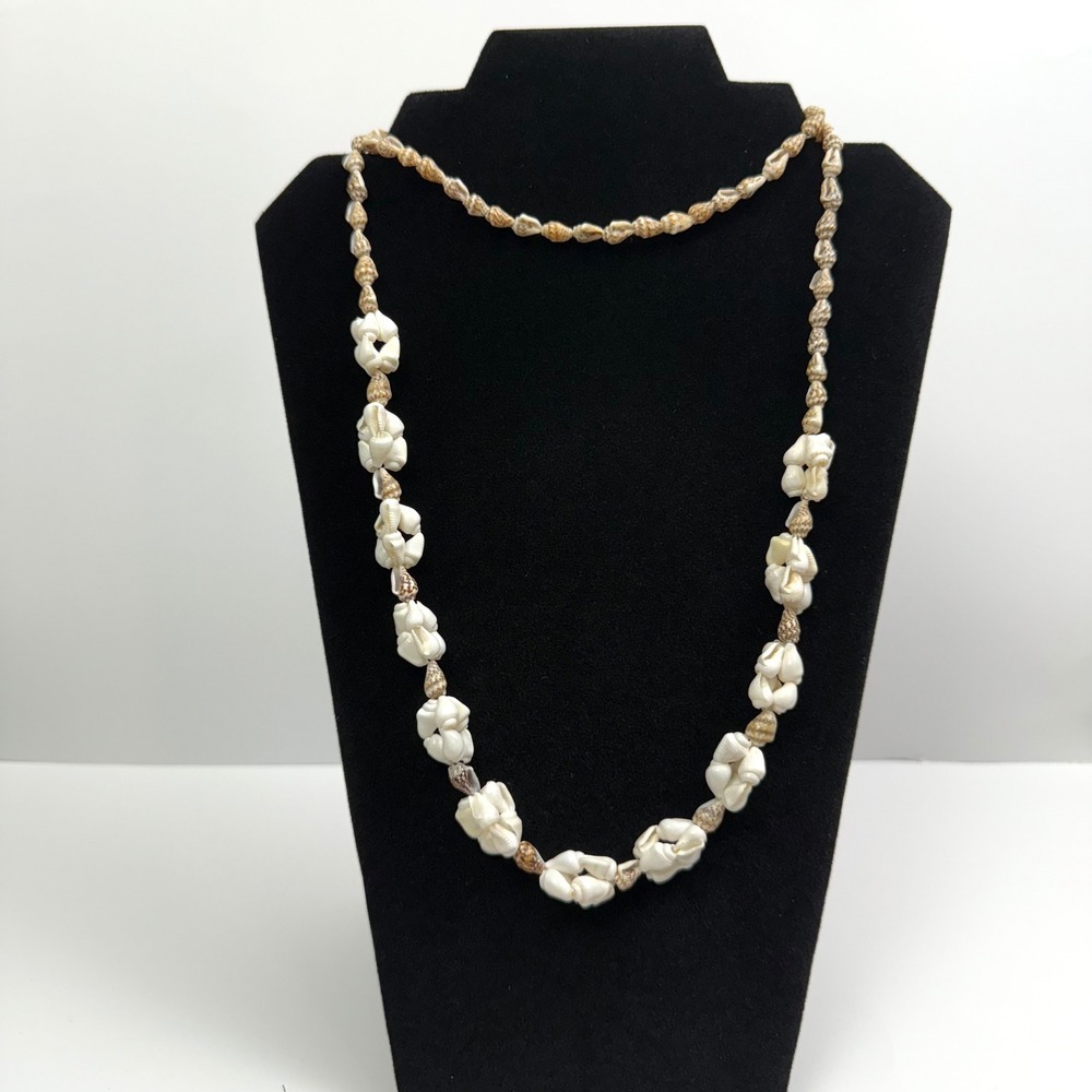Seashell Cluster Necklace White Cowrie Shells Beaded Beachy Boho Fashion Jewelry
